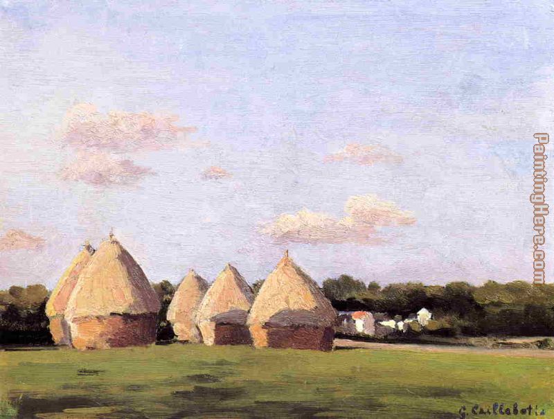 Harvest, Landscape with Five Haystacks painting - Gustave Caillebotte Harvest, Landscape with Five Haystacks art painting